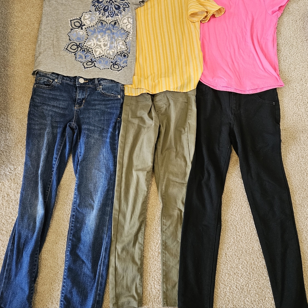 Girl school fall winter spring clothes outfit casual lot jeans shirts 10